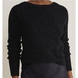 NWT Vineyard Vines Glitter Shine Boucle Bow Low Back Sweater Jet Black Women XS